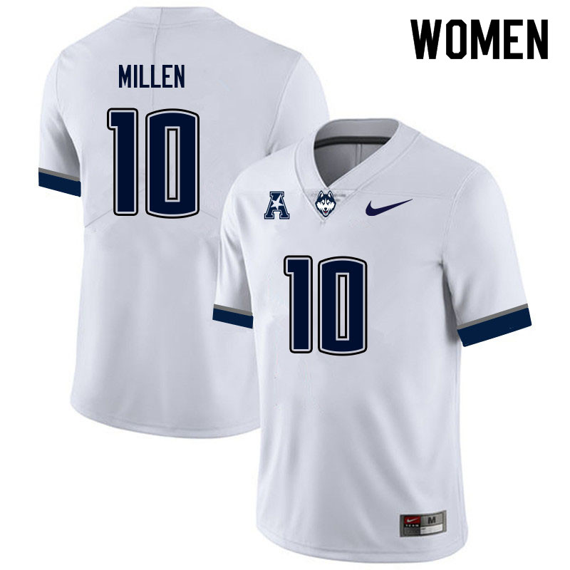 Women #10 Cale Millen Uconn Huskies College Football Jerseys Sale-White - Click Image to Close